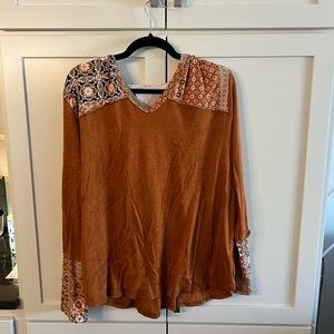Brown Asymmetrical Long Sleeve Blouse
